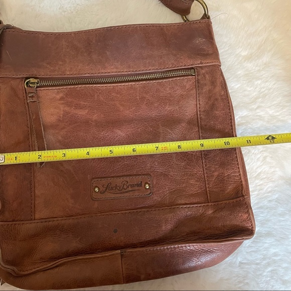 Lucky Brand Dixie Crossbody Bag Brown Distressed Leather Studded Handbag Purse - Picture 9 of 10